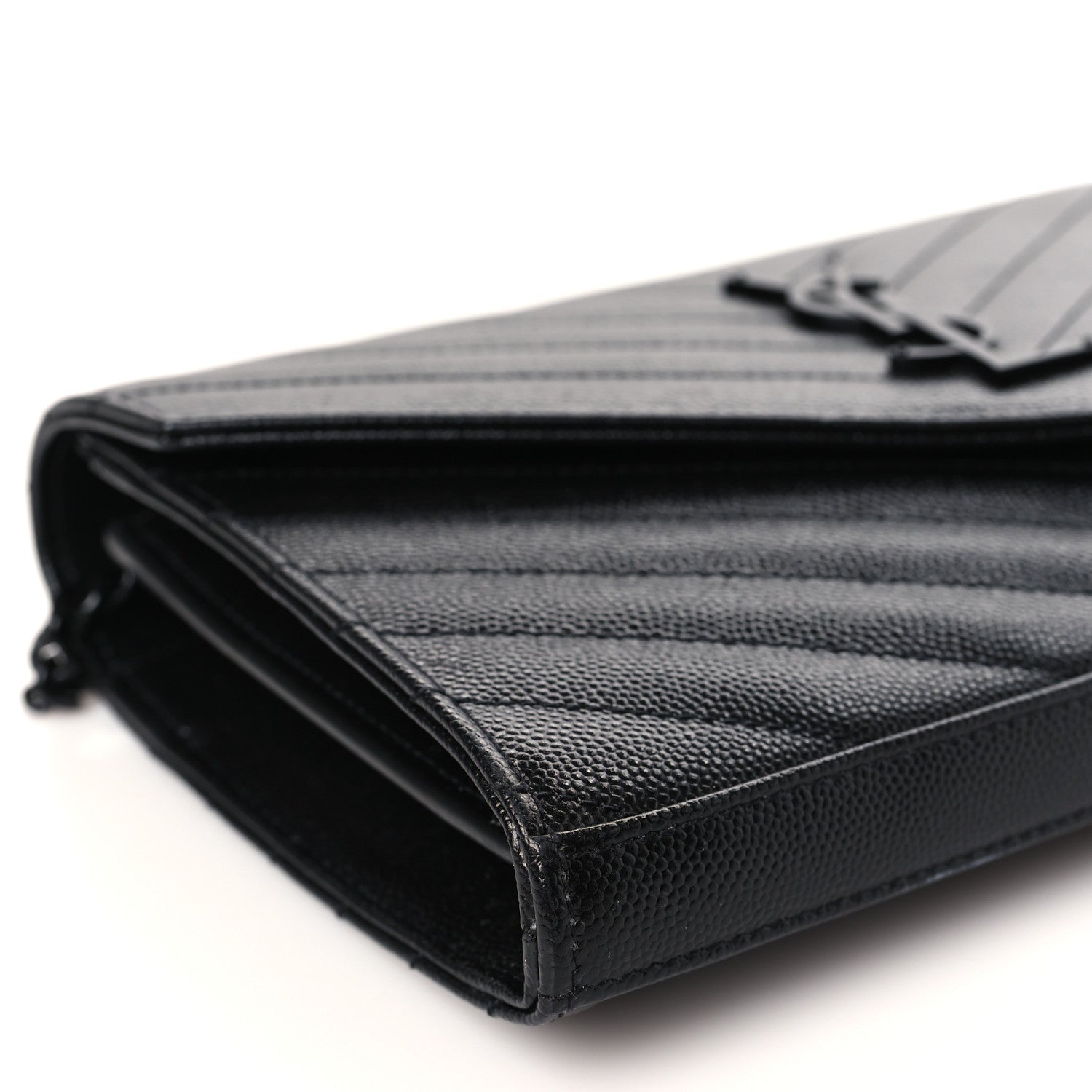 Saint Laurent Grain De Poudre Matelasse Chevron Monogram Monochrome Chain Wallet Black 7 of 8