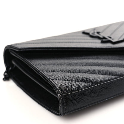 Saint Laurent Grain De Poudre Matelasse Chevron Monogram Monochrome Chain Wallet Black 7 of 8