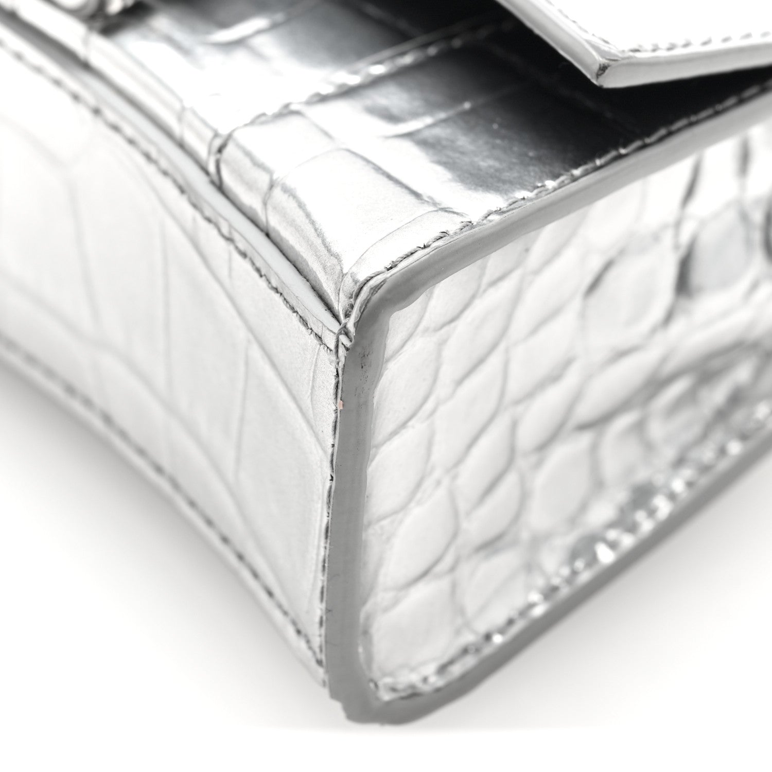 Balenciaga Metallic Calfskin Crocodile Embossed Hourglass Top Handle Bag Mini Silver 9 of 9
