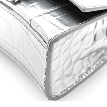 Balenciaga Metallic Calfskin Crocodile Embossed Hourglass Top Handle Bag Mini Silver 9 of 9
