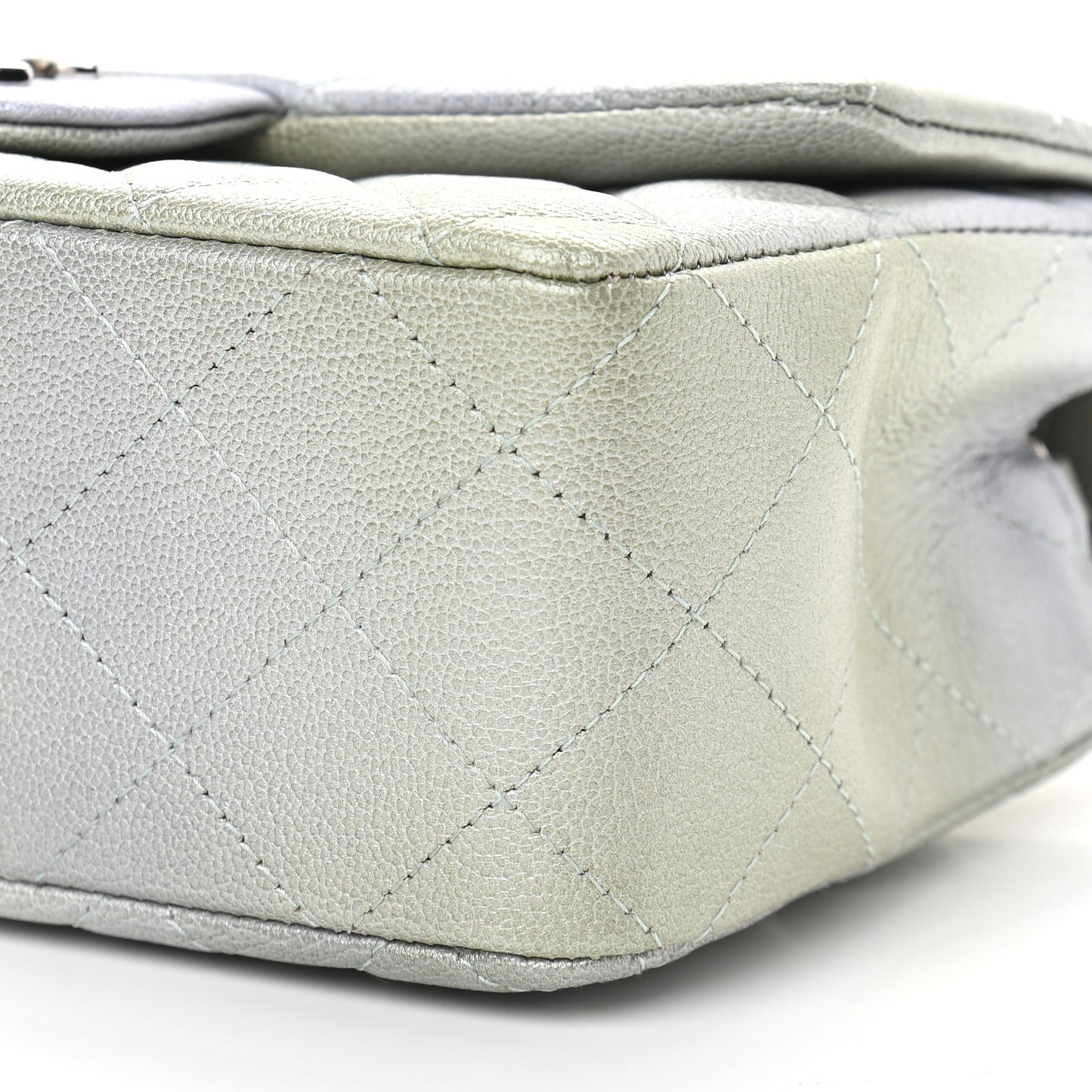 Metallic Goatskin Quilted Ombre Mini Rectangular Flap Grey Green