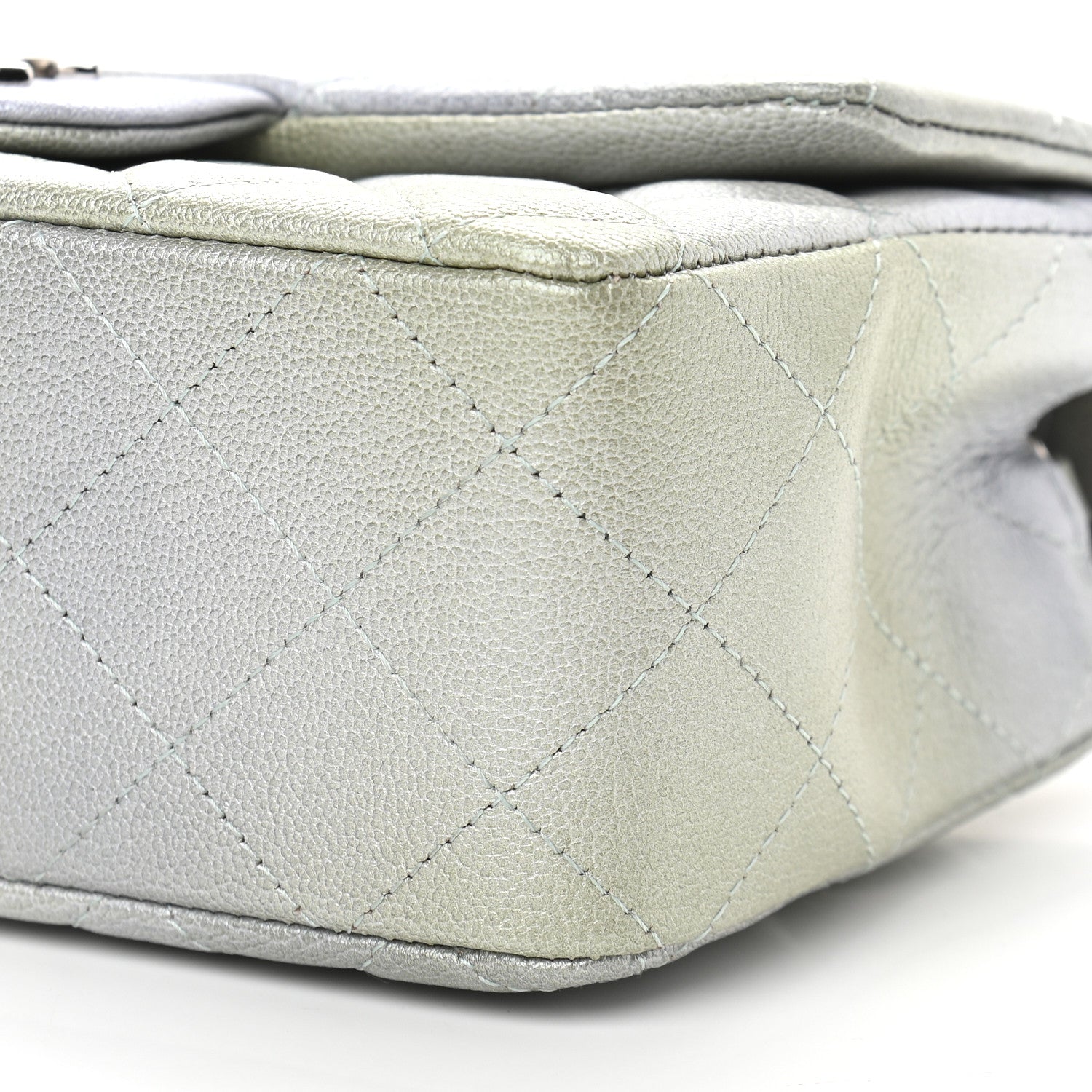 Chanel Metallic Goatskin Quilted Ombre Mini Rectangular Flap Grey Green 9 of 9