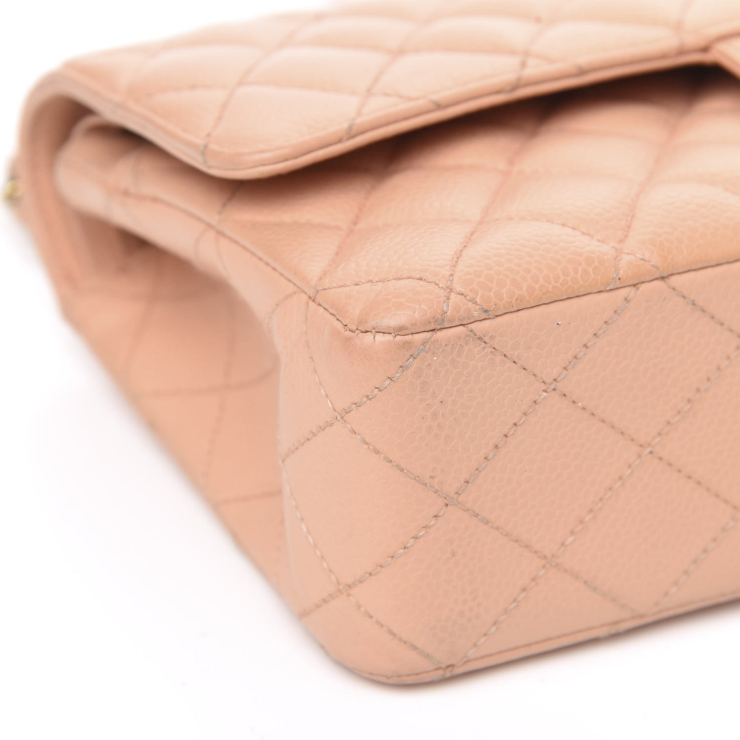 Caviar Quilted Medium Double Flap Beige