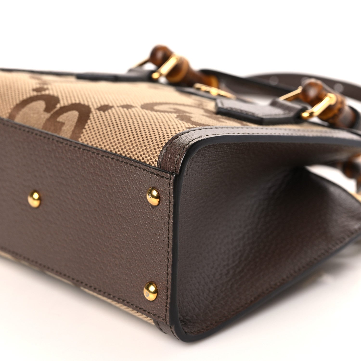 Gucci Monogram Jumbo GG Textured Dollar Calfskin Mini Diana Tote Bag Camel Ebony New Acero 9 of 10