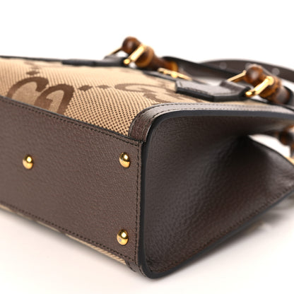 Gucci Monogram Jumbo GG Textured Dollar Calfskin Mini Diana Tote Bag Camel Ebony New Acero 9 of 10
