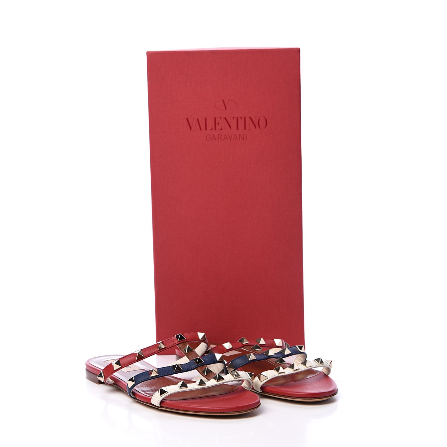 Calfskin Rockstud Caged Flat Slide Sandals 36 Multicolor