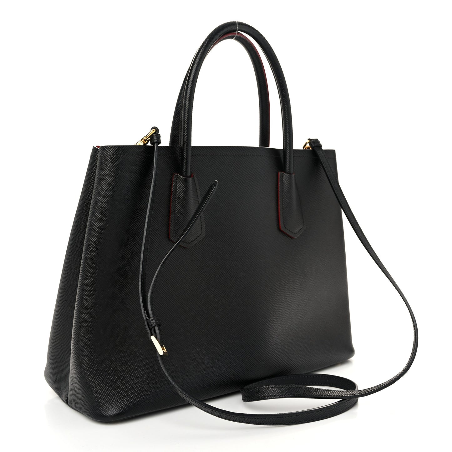 Saffiano Cuir Medium Double Bag Black Fuoco