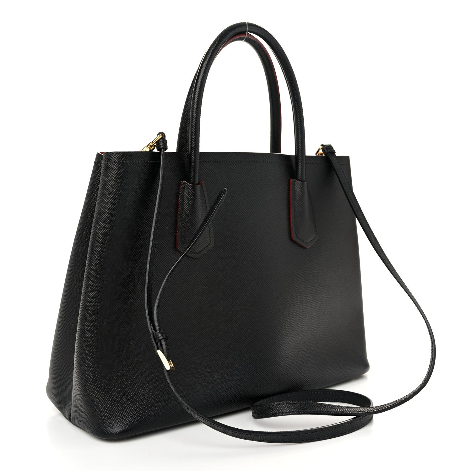 Prada Saffiano Cuir Medium Double Bag Black Fuoco 3 of 10