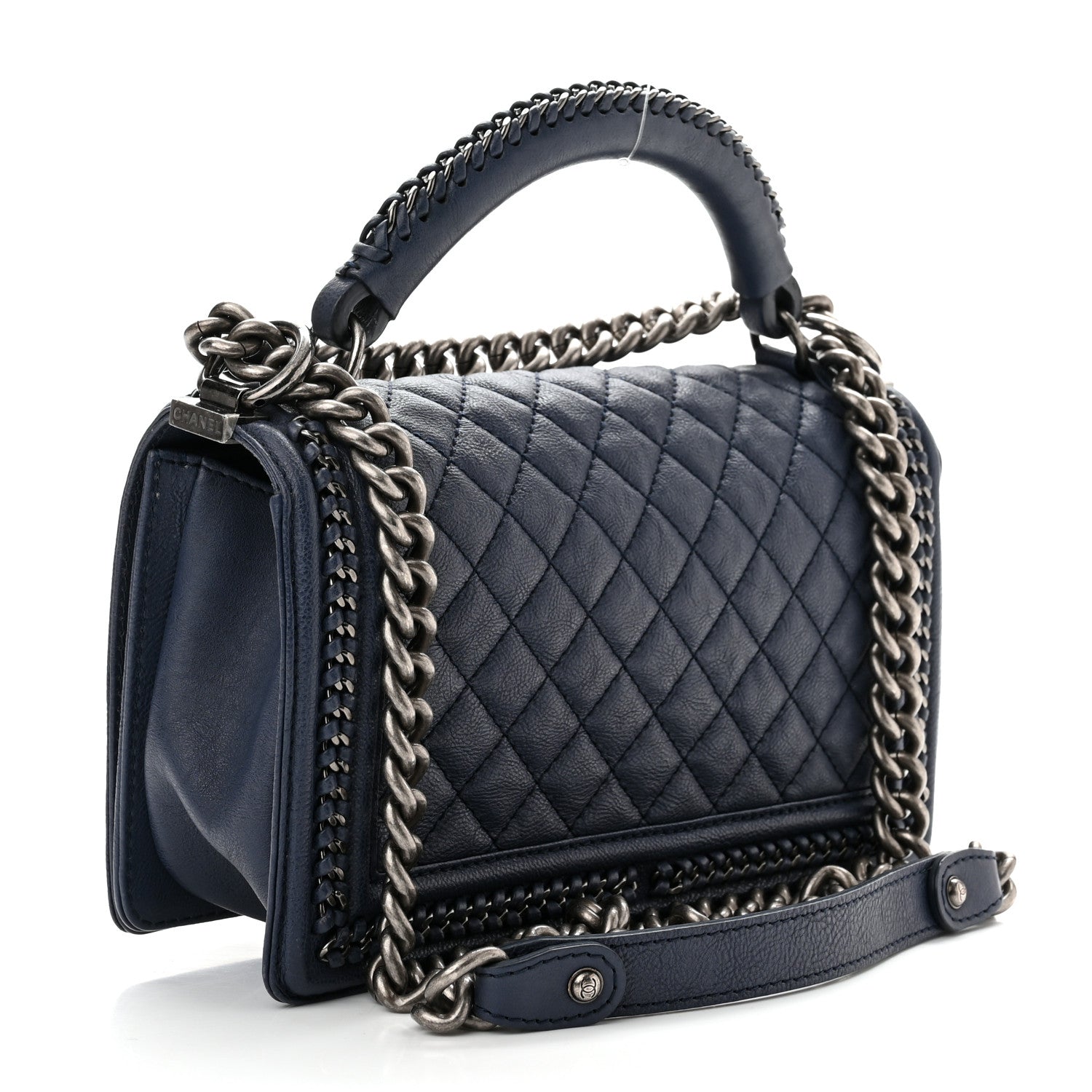 Chanel Calfskin Quilted Medium Top Handle Boy Flap Blue 3 of 10