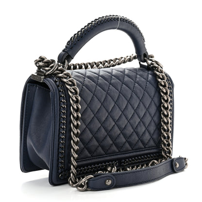 Chanel Calfskin Quilted Medium Top Handle Boy Flap Blue 3 of 10