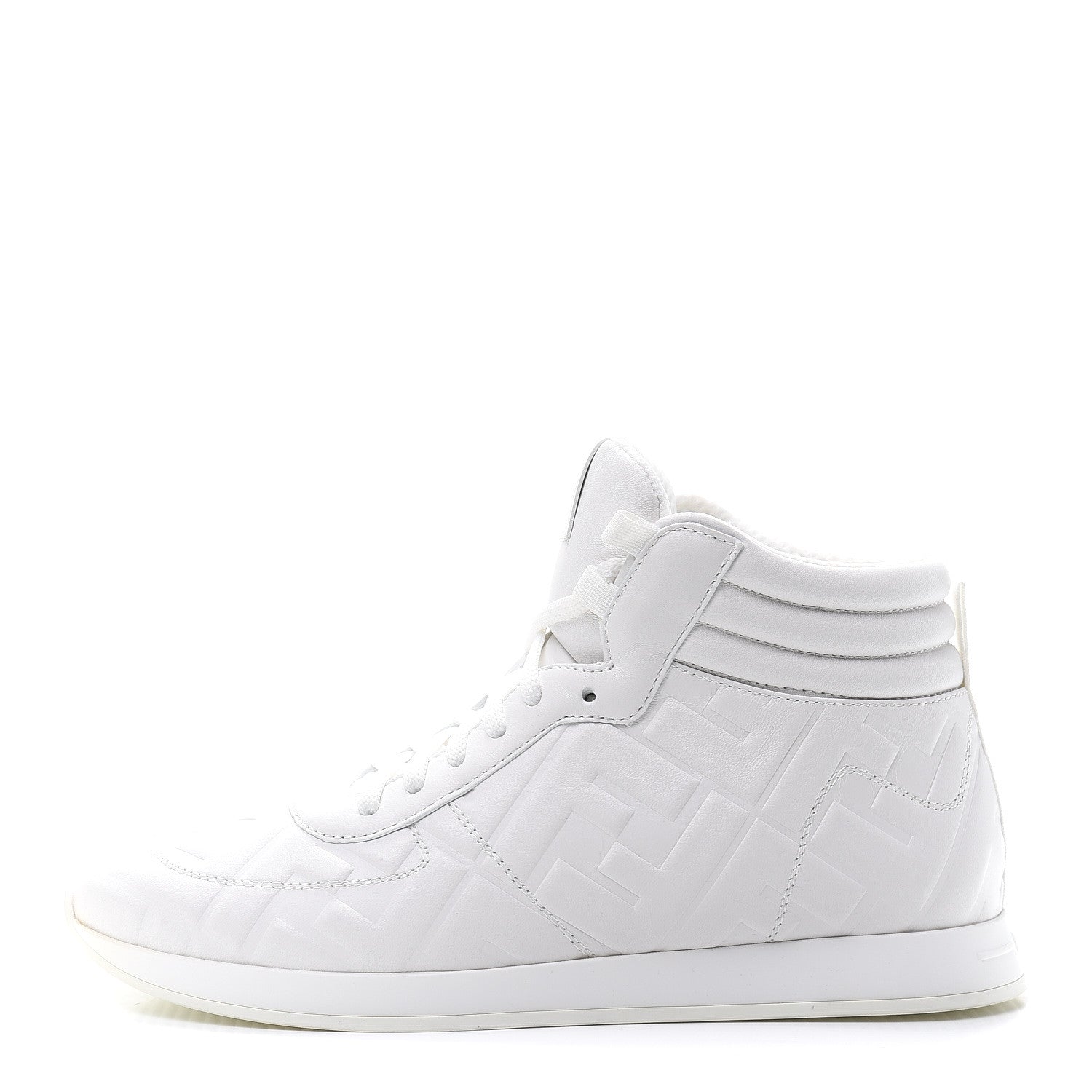 Fendi Nappa Macro FF Embossed Womens High Top Sneakers 37.5 White Ice 1 of 8