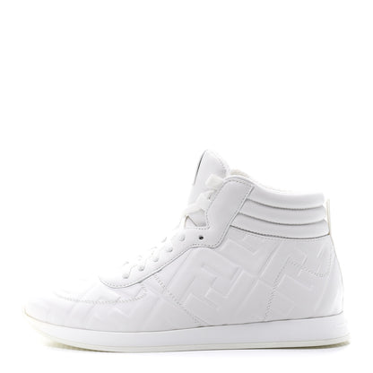 Fendi Nappa Macro FF Embossed Womens High Top Sneakers 37.5 White Ice 1 of 8