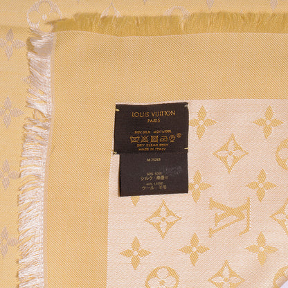 Louis Vuitton Wool Silk Monogram Denim Shawl Pale Yellow 5 of 5