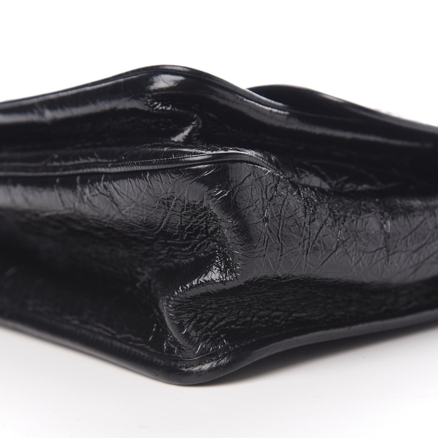 Crinkled Calfskin Matelasse Monogram Medium Niki Chain Satchel Black