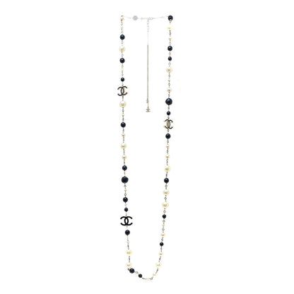 Chanel Pearl Beaded CC Long Necklace Navy 3 of 6