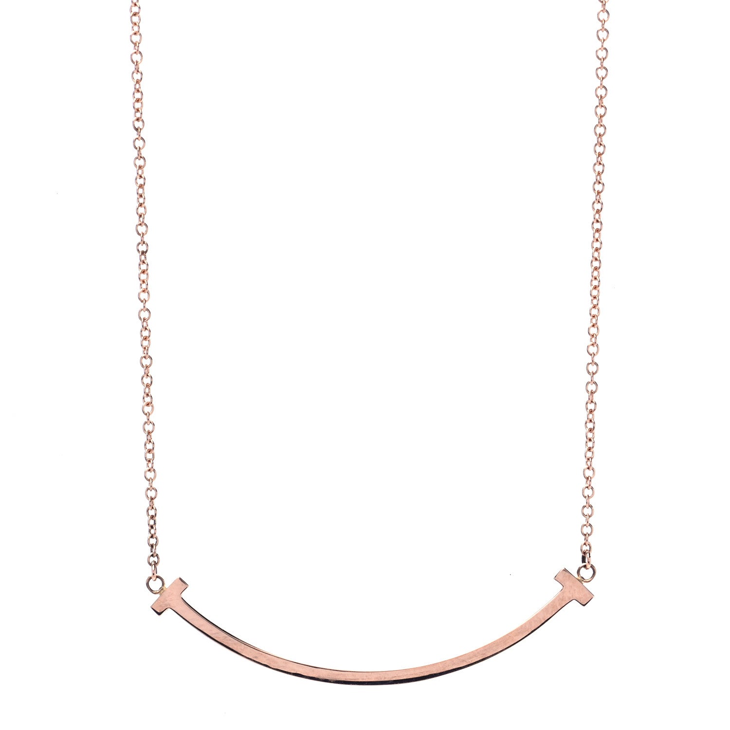 Tiffany 18K Rose Gold Small T Smile Pendant Necklace 1 of 5