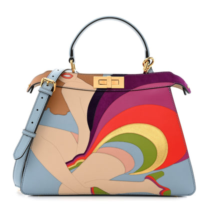 Fendi Vitello Seta Nappa Bi-Color Rainbow Girl Inlay Medium Peekaboo I SEE U Satchel Azzurro Baby Multicolor 1 of 13