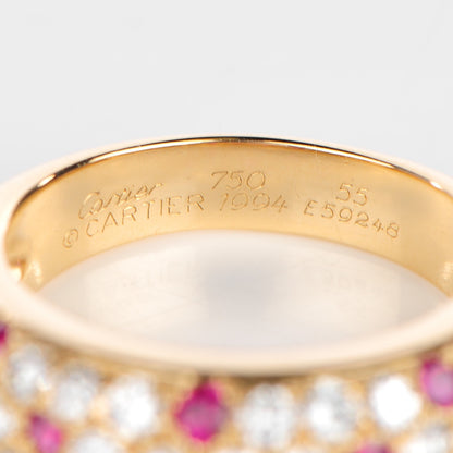 Cartier 18K Yellow Gold Diamond Ruby 6mm Mimi Ring 55 7.5 4 of 6