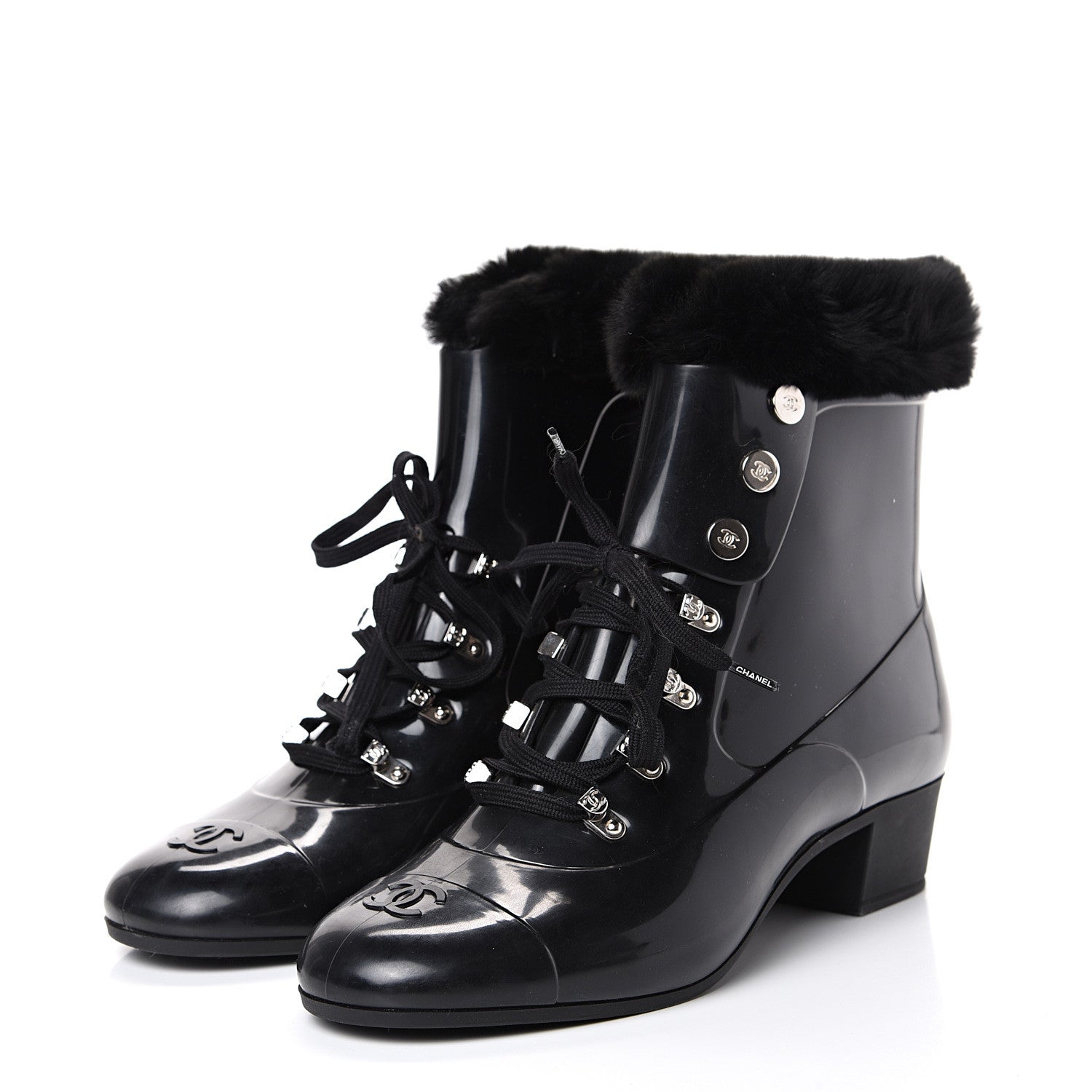 Chanel Vinyl Mink Boots Black 39 Black 3 of 7