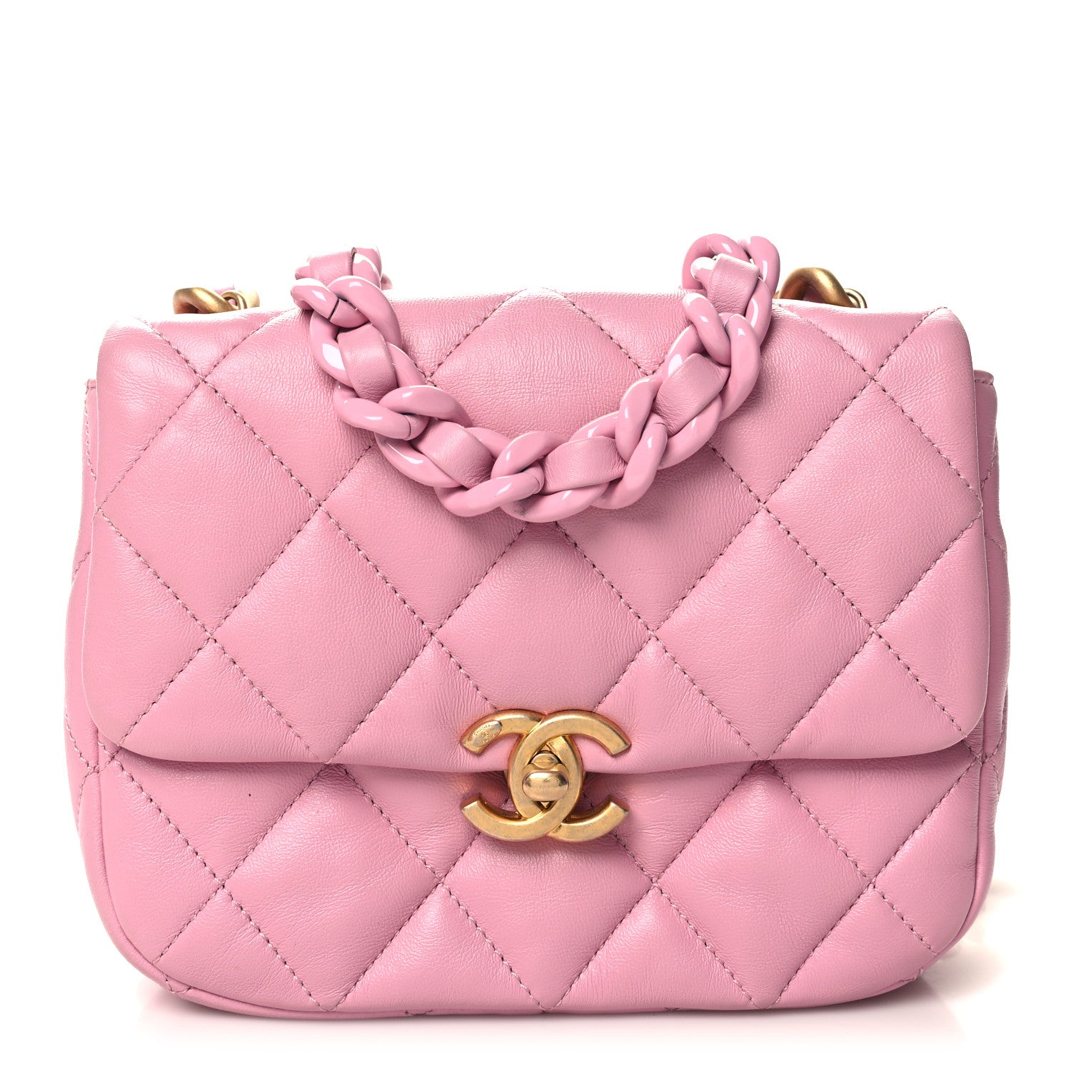 Chanel Lambskin Quilted Mini Lacquered Chain Flap Pink 1 of 10