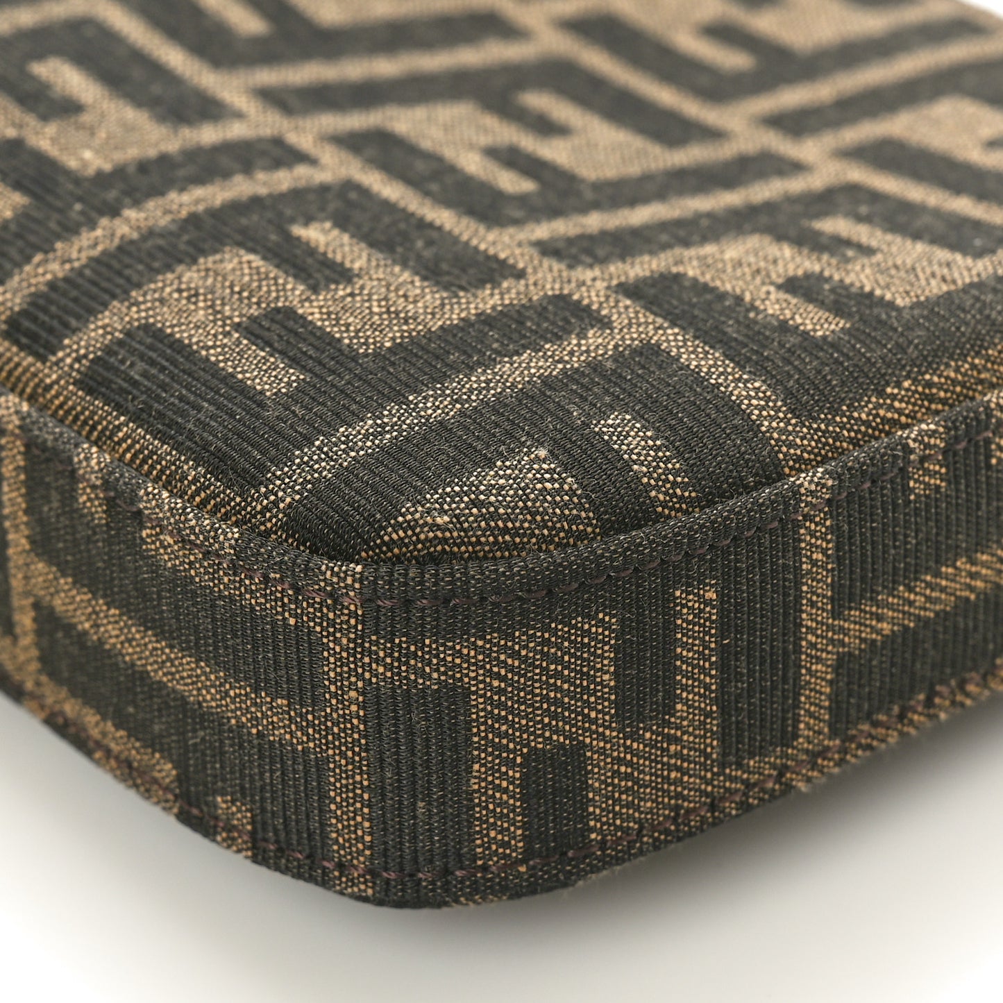 Fabric Jacquard Vitello Grace FF 1974 Baguette Pouch Tobacco Moro Sand