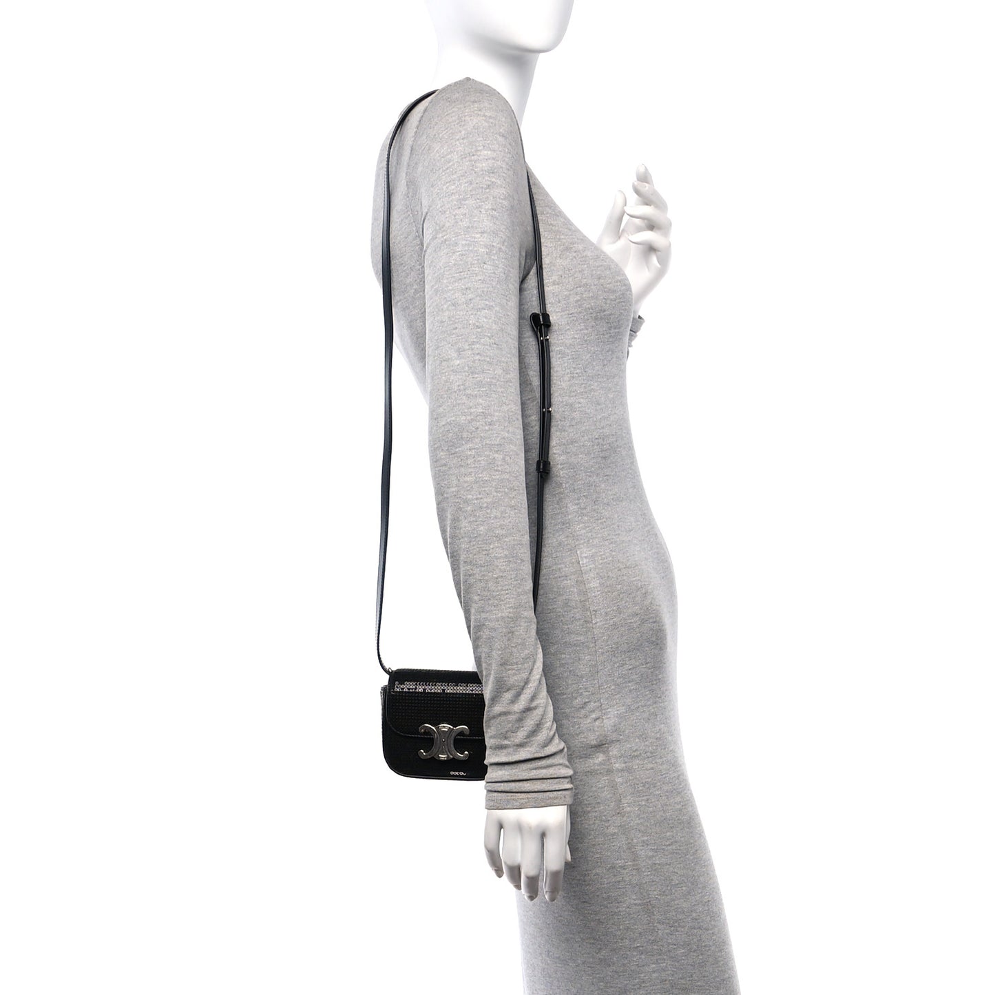 Sequin Calfskin Mini Triomphe Black