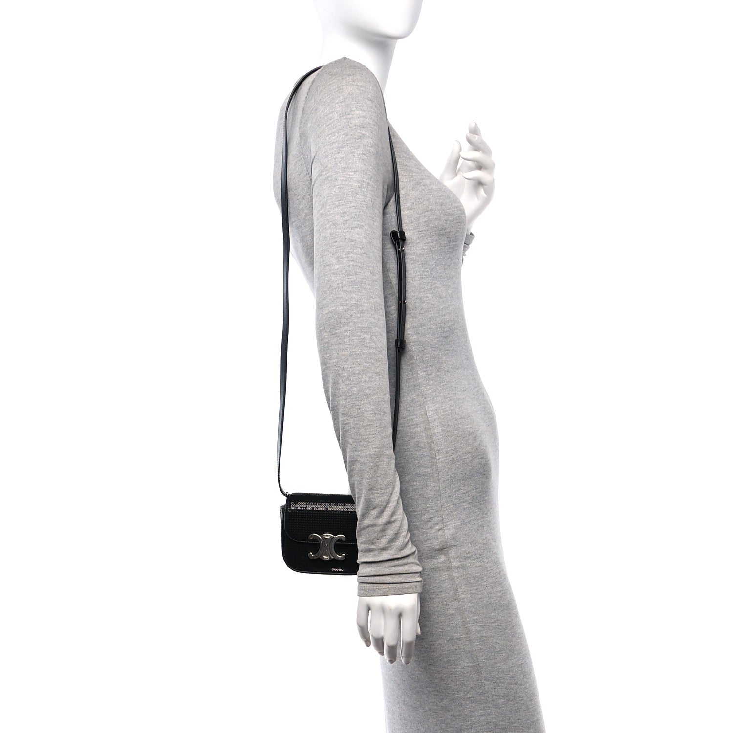 Celine Sequin Calfskin Mini Triomphe Black 2 of 10