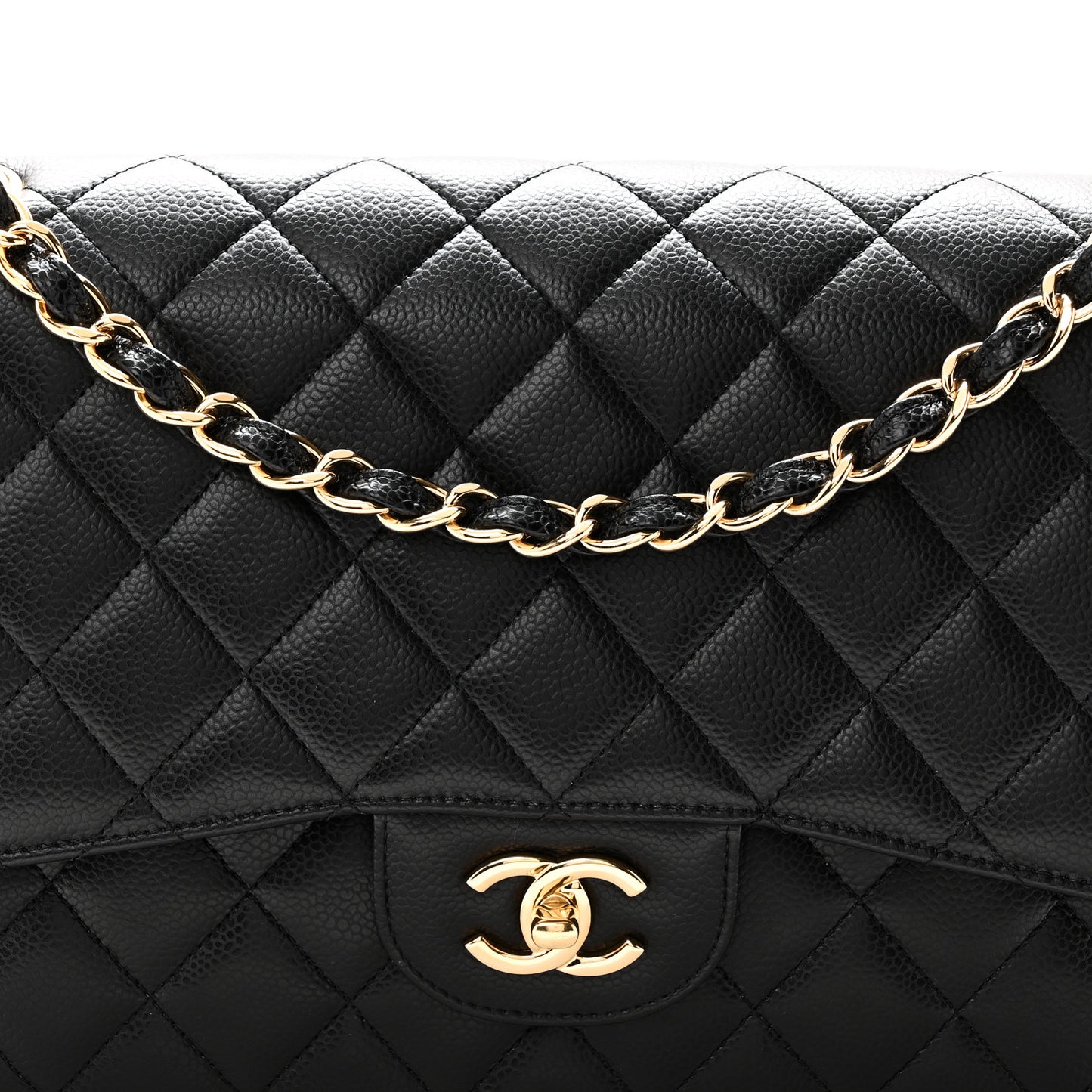 Caviar Quilted Jumbo Double Flap Black