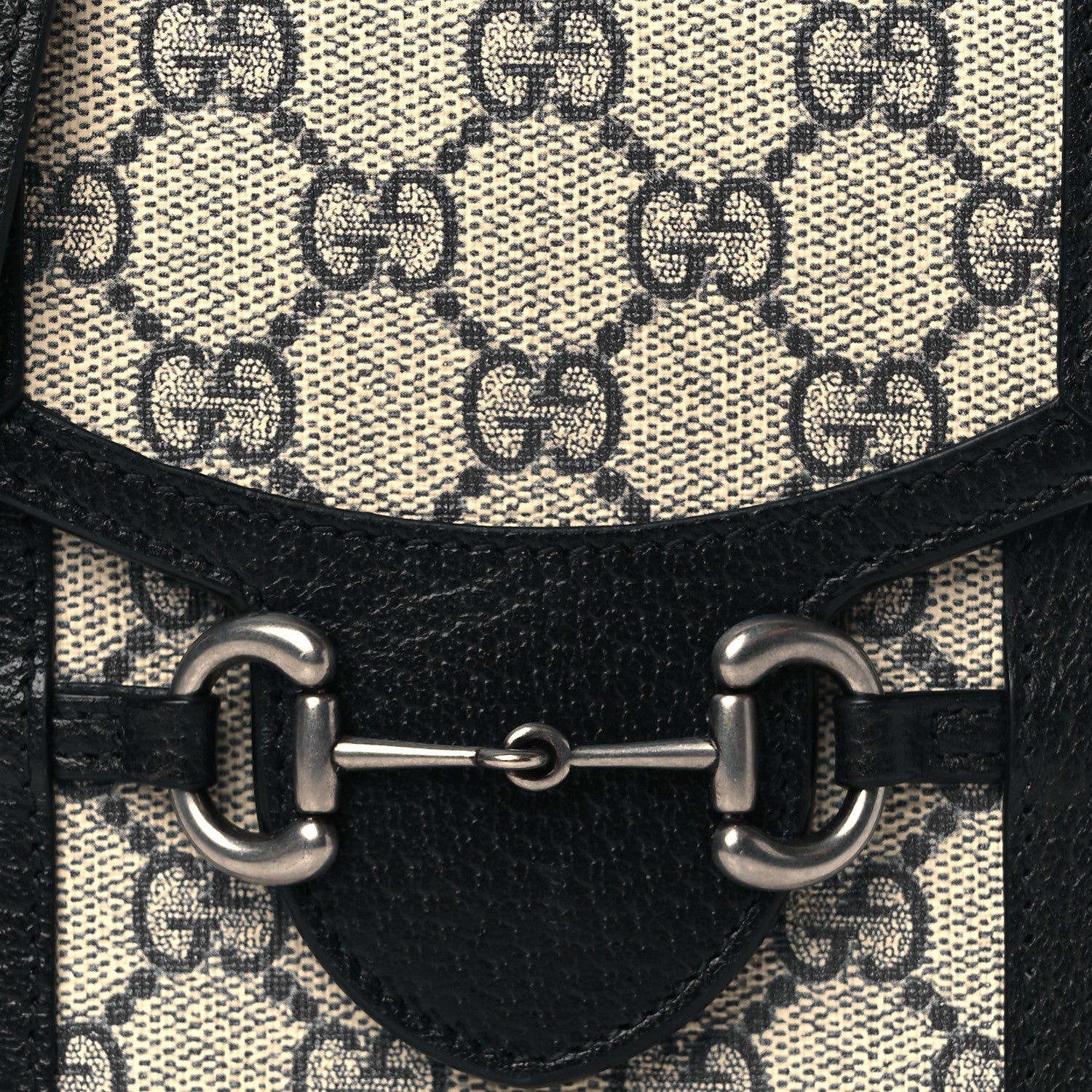 Gucci GG Supreme Monogram Textured Dollar Calfskin Mini Horsebit 1955 Crossbody Bag Beige Blue 8 of 11