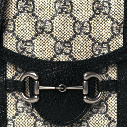 Gucci GG Supreme Monogram Textured Dollar Calfskin Mini Horsebit 1955 Crossbody Bag Beige Blue 8 of 11