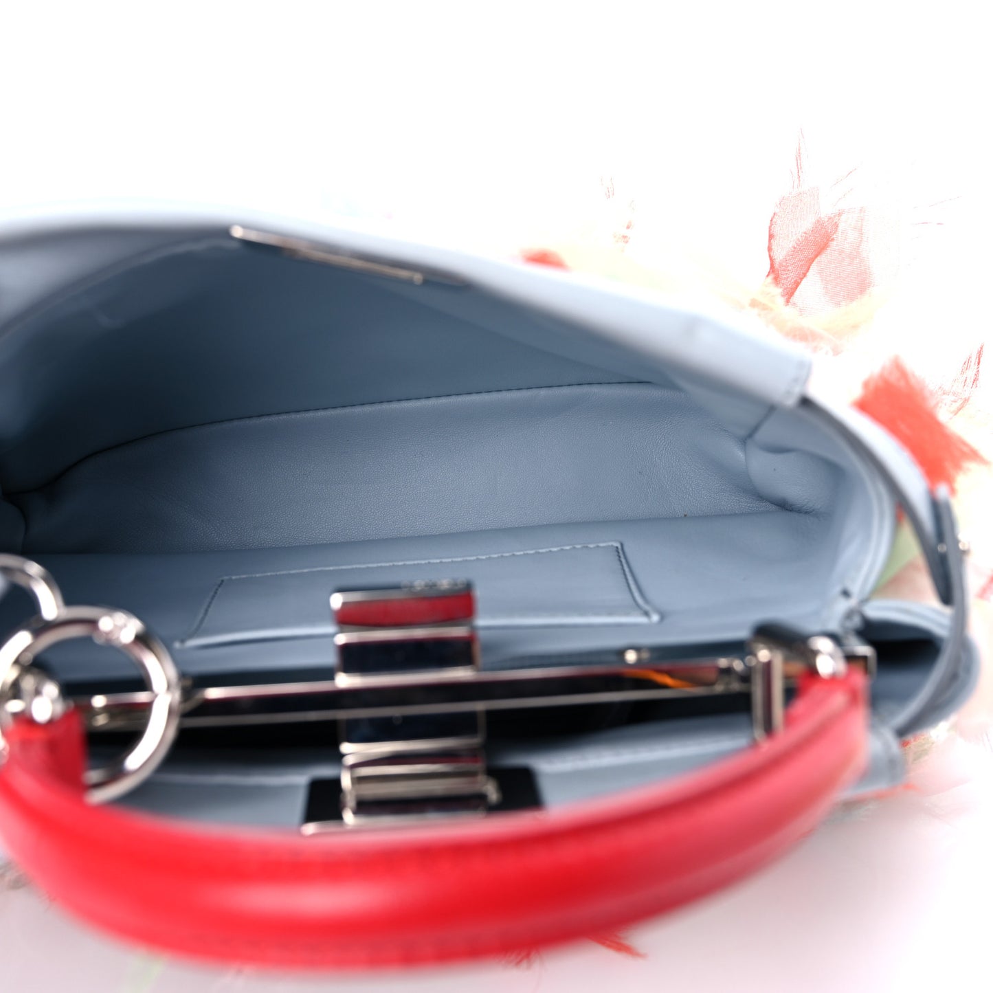 Nappa Organza Feather Mini Peekaboo Iconic Satchel Blue Multicolor