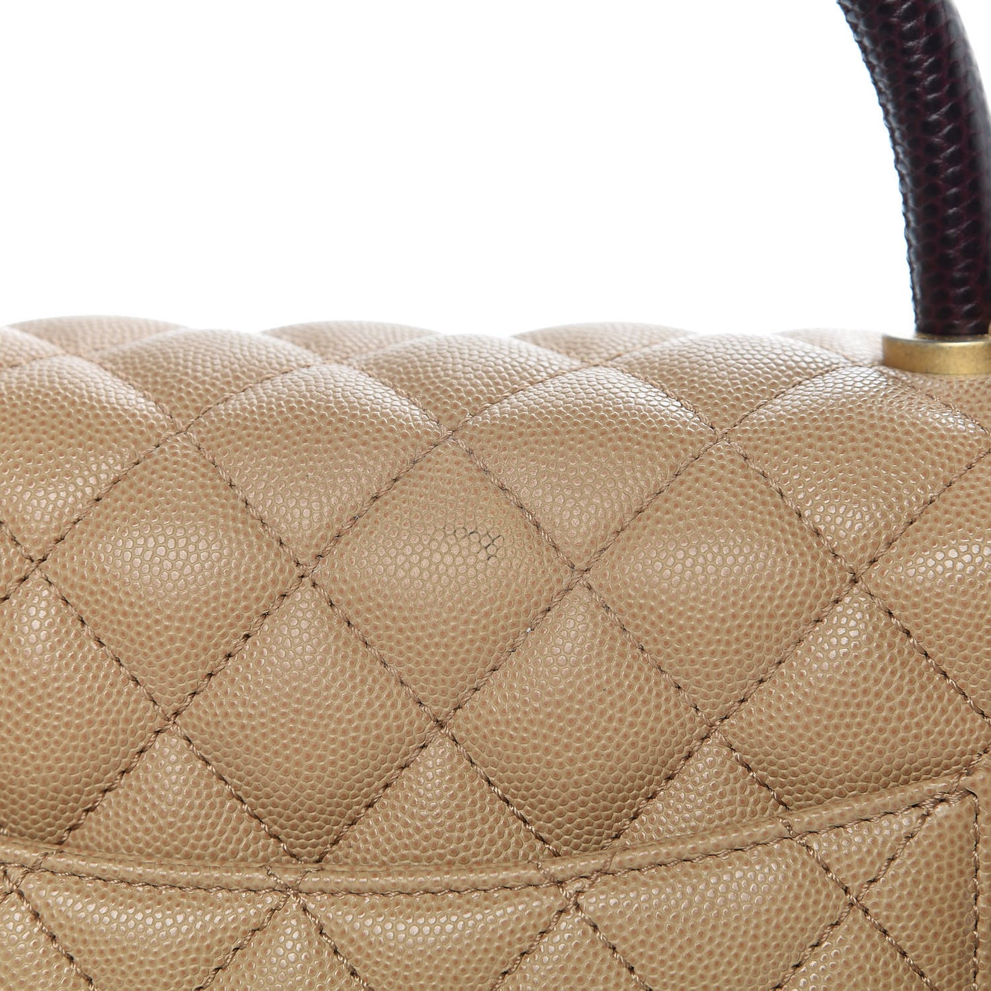 Caviar Lizard Embossed Quilted Small Coco Handle Flap Beige