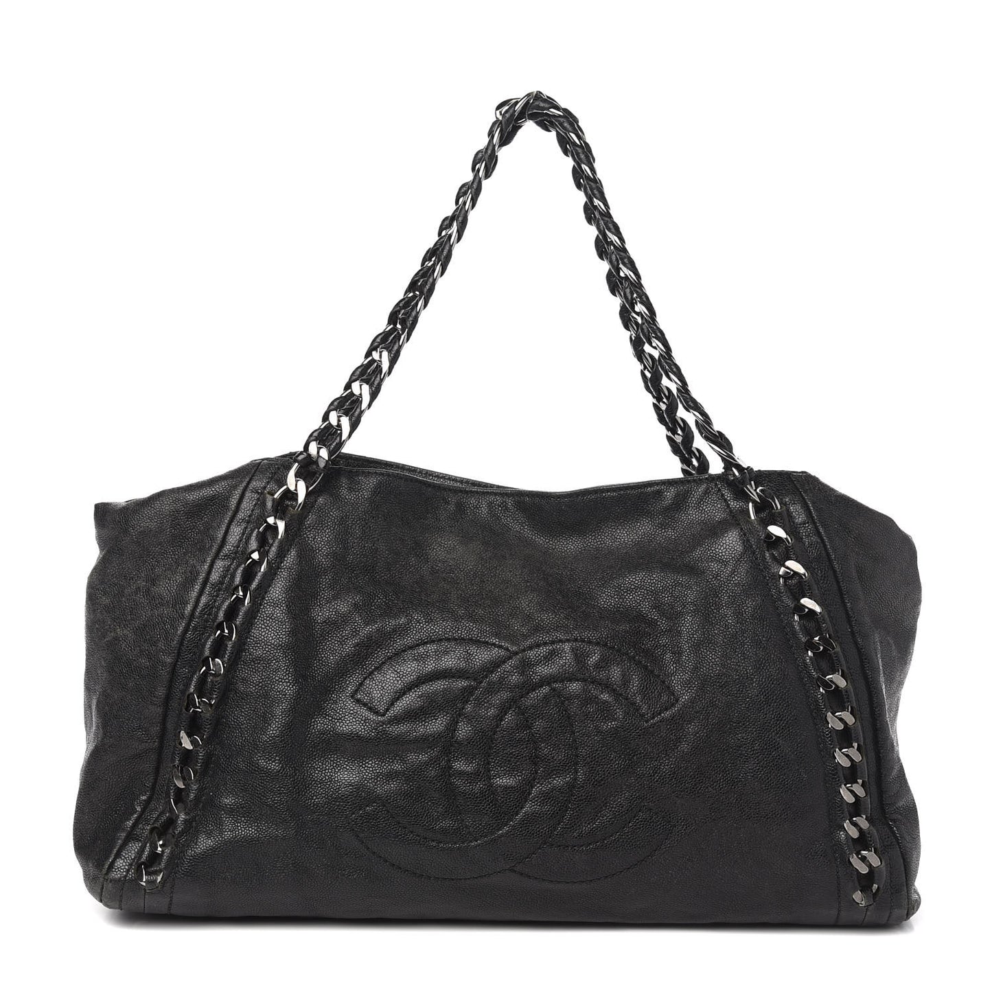 Glazed Caviar East West Modern Chain Tote Black