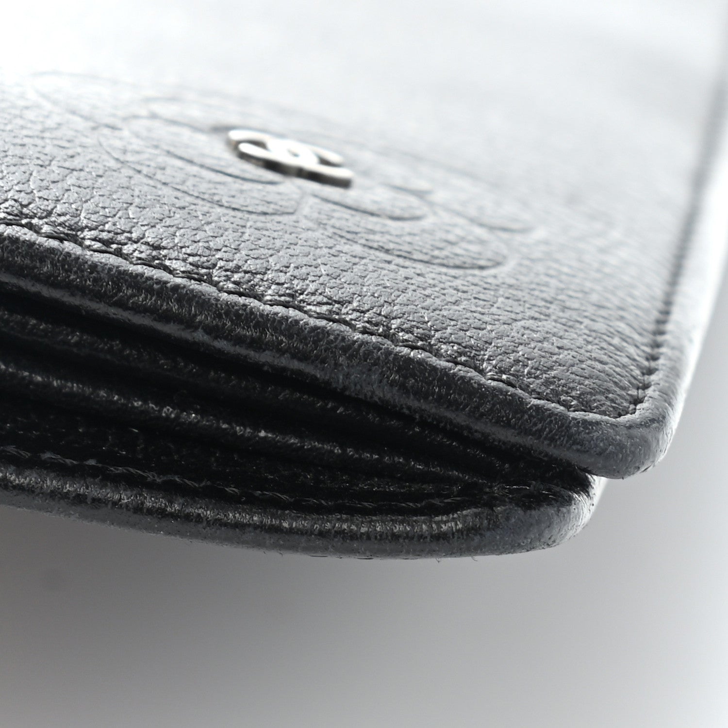Chanel Goatskin Camellia Embossed Yen Wallet Black 14 of 17
