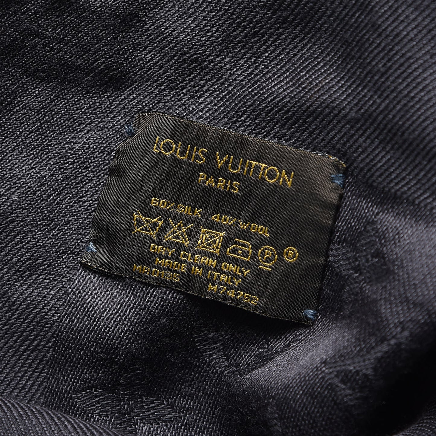 Silk Wool Monogram Shawl Charcoal Grey