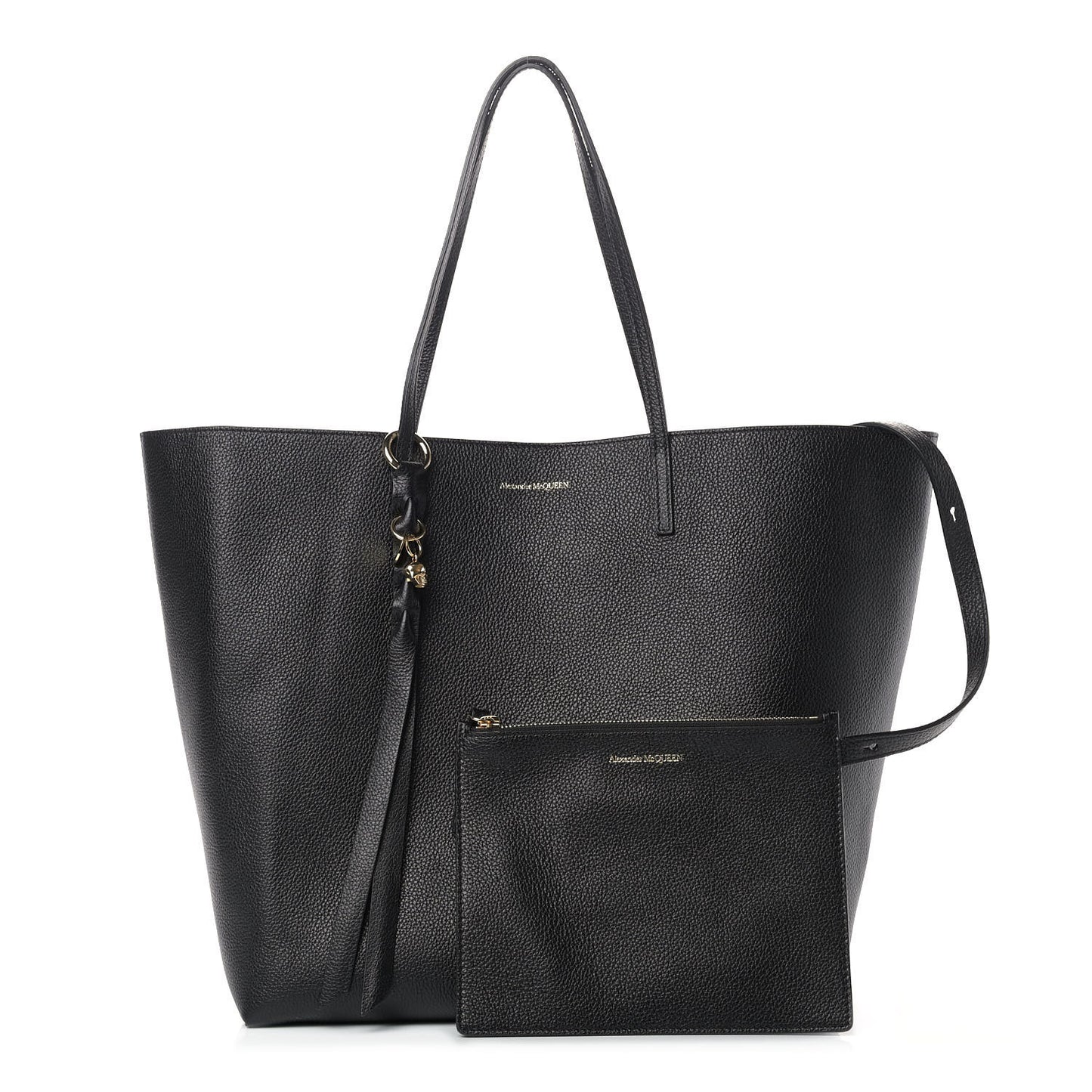 Grained Calfskin Skull Open Shopper Tote Black