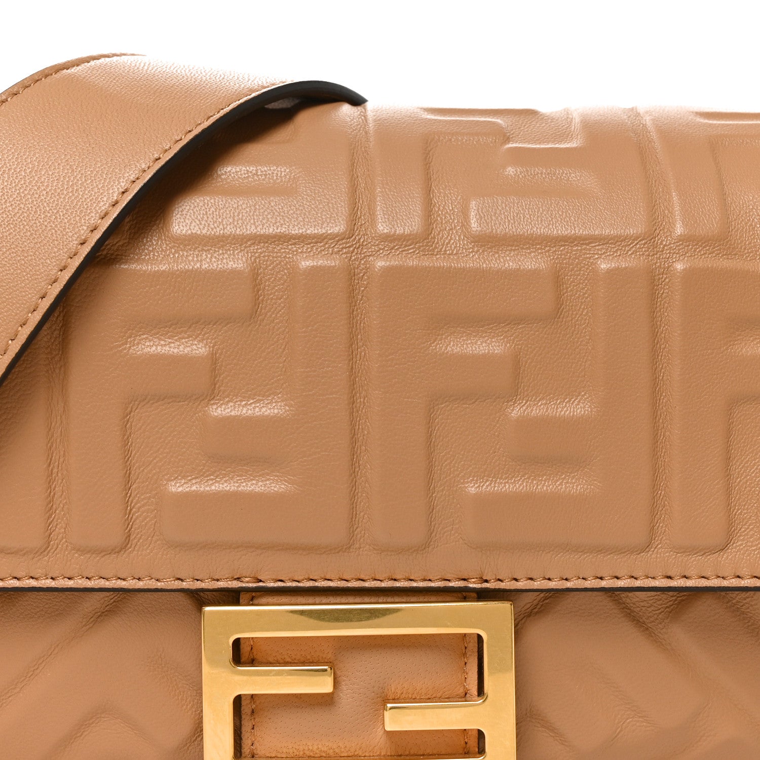Fendi Nappa FF 1974 Embossed Baguette Miele Scuro 8 of 10