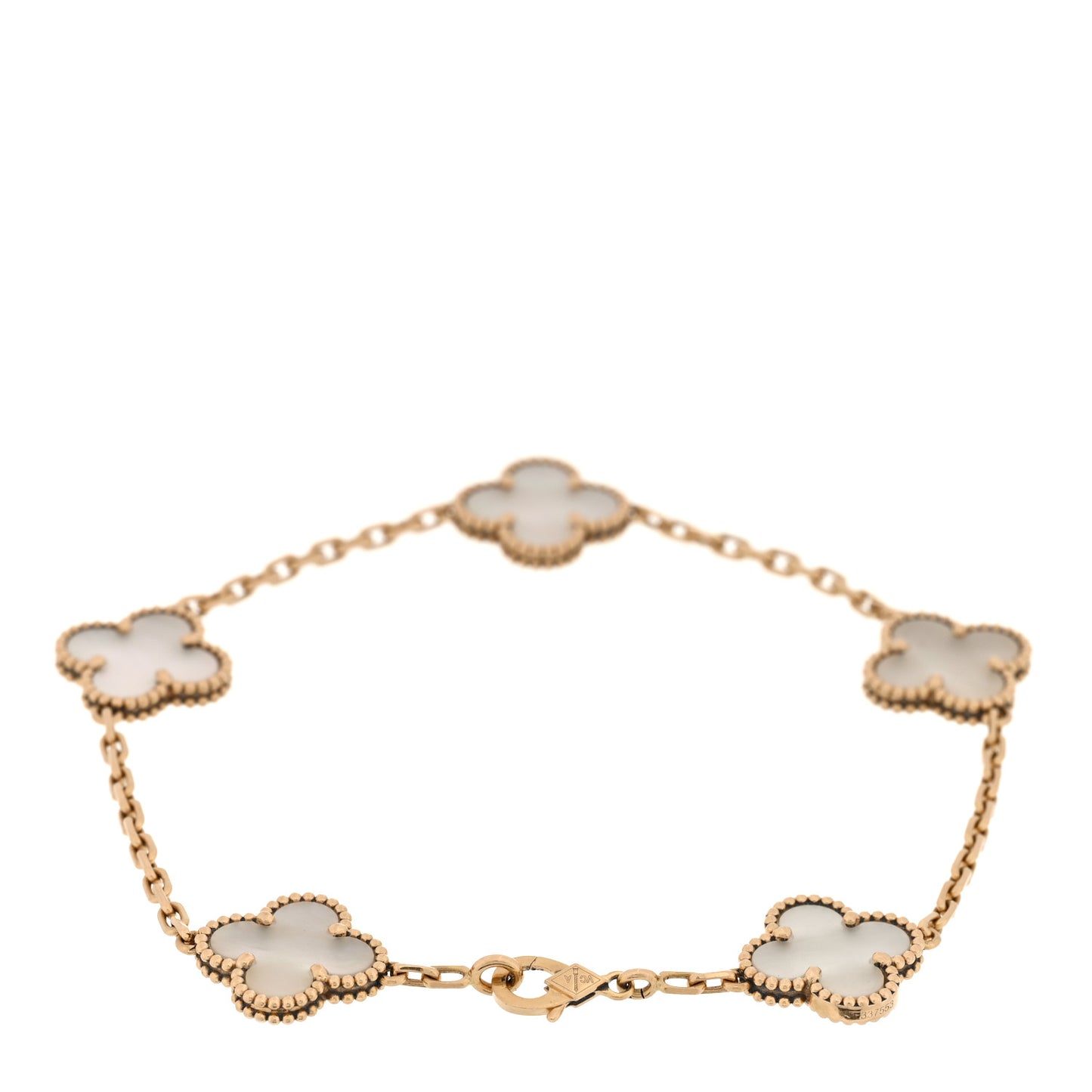18K Yellow Gold Mother of Pearl 5 Motifs Vintage Alhambra Bracelet