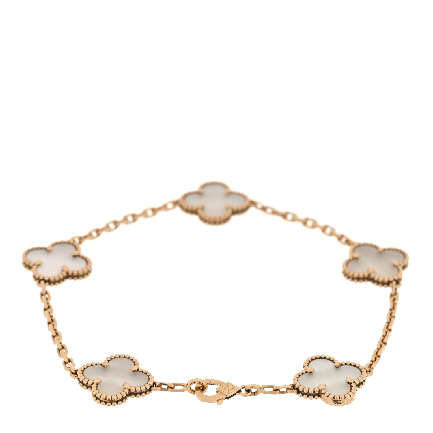 Van Cleef & Arpels 18K Yellow Gold Mother of Pearl 5 Motifs Vintage Alhambra Bracelet 2 of 5