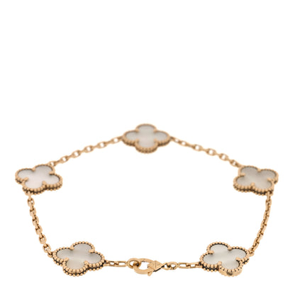 Van Cleef & Arpels 18K Yellow Gold Mother of Pearl 5 Motifs Vintage Alhambra Bracelet 2 of 5