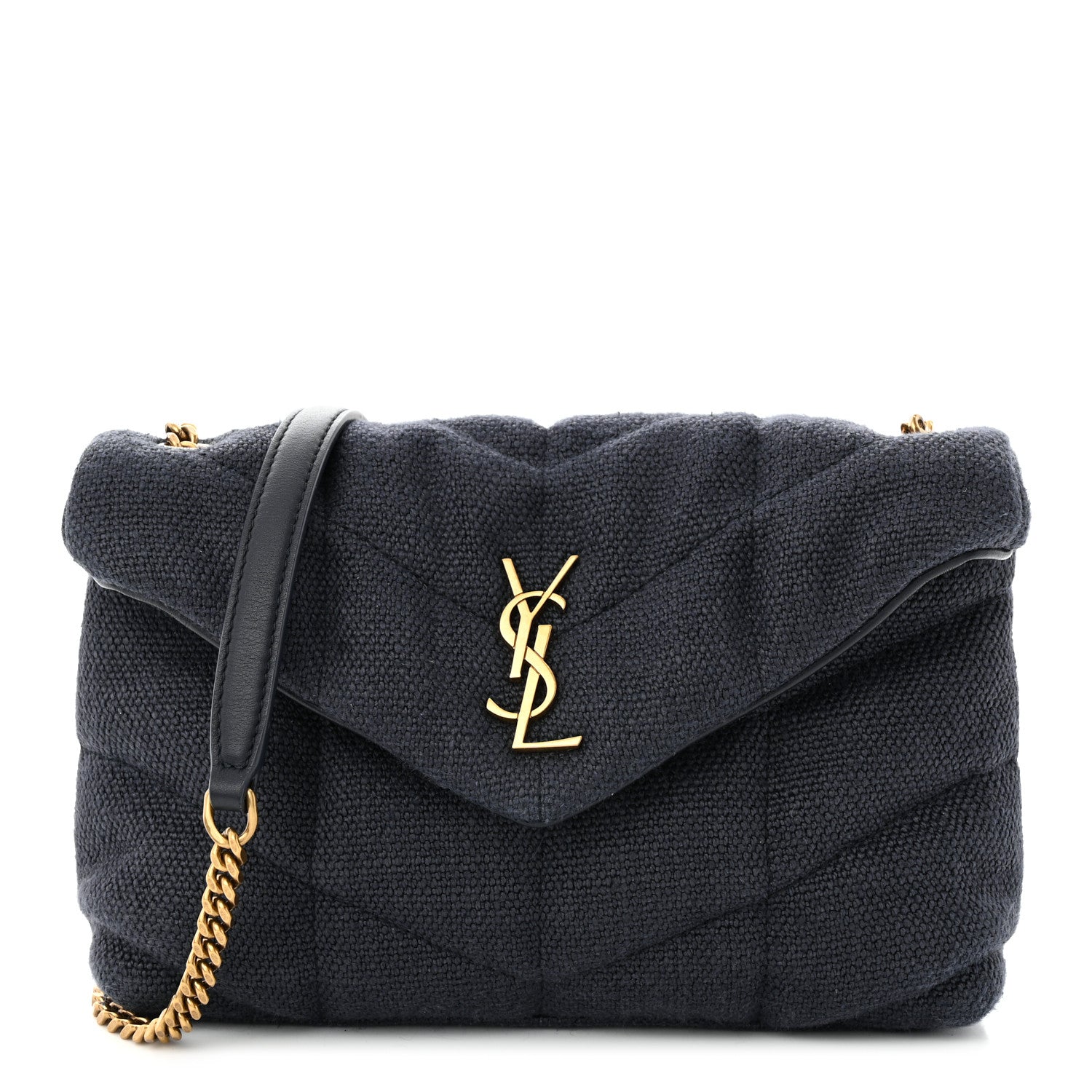 Saint Laurent Canvas Quilted Toy Loulou Puffer Monogram Chain Satchel Deep Marine 1 of 10