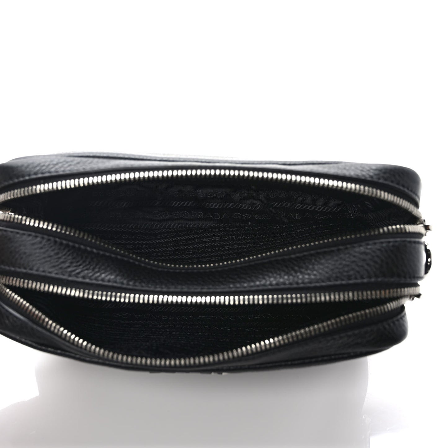 Vitello Daino Soft Medium Double Zip Shoulder Bag Black