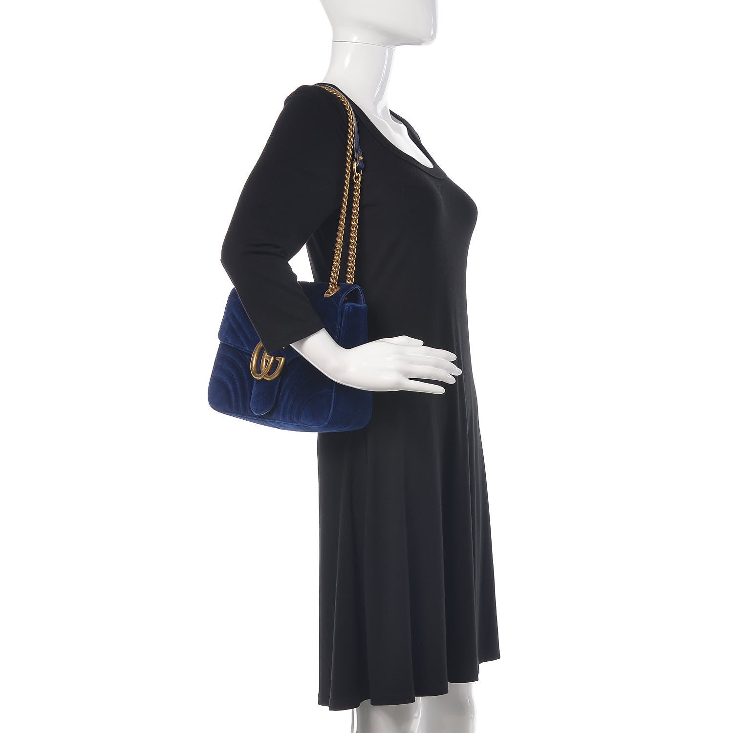 Gucci Velvet Matelasse Medium GG Marmont Shoulder Bag Cobalt Blue 3 of 12