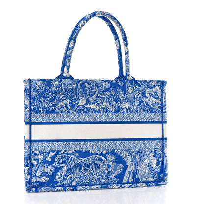 Christian Dior Canvas Embroidered Medium Dioriviera Toile De Jouy Book Tote Fluorescent Blue 3 of 8
