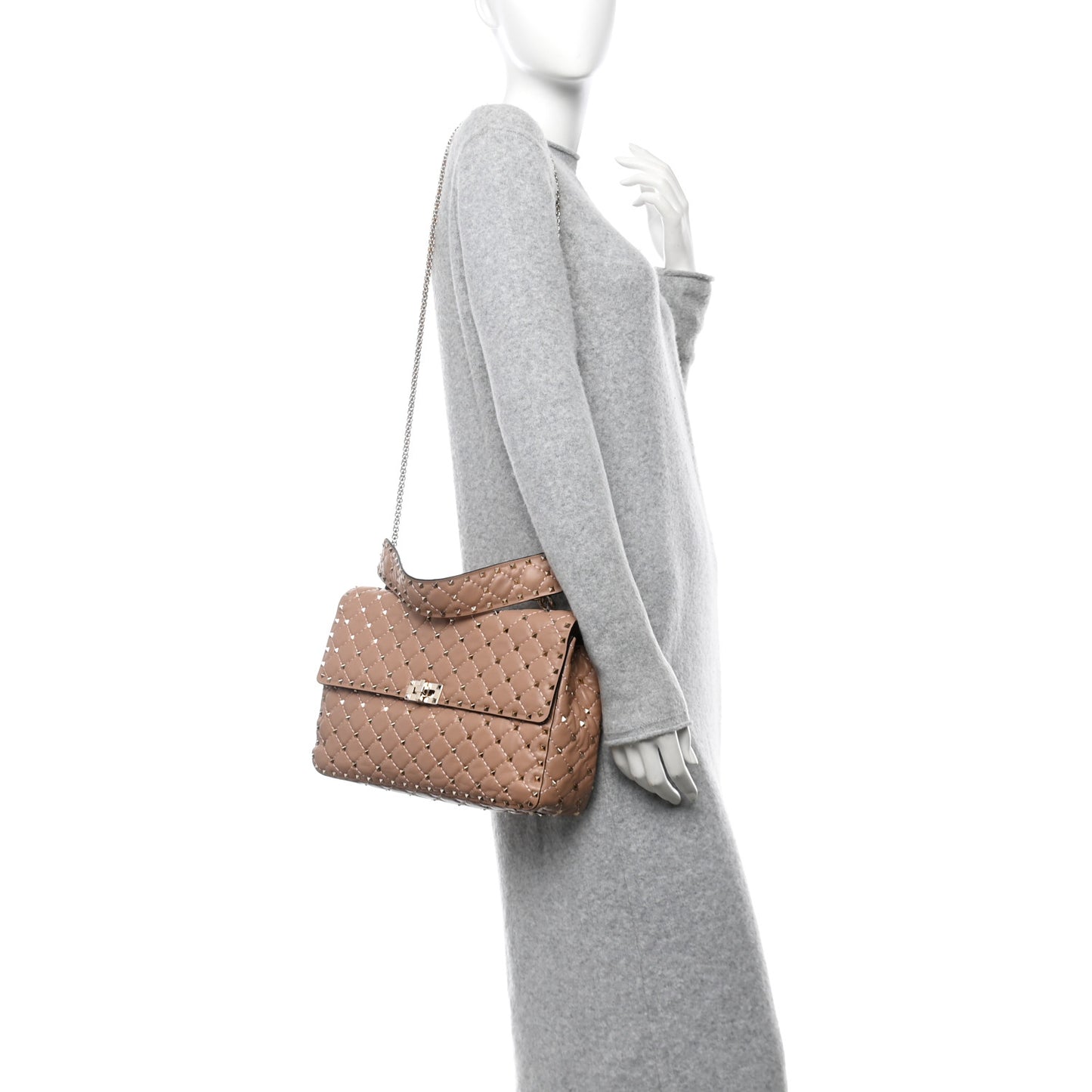 Nappa Large Rockstud Spike Shoulder Bag Poudre