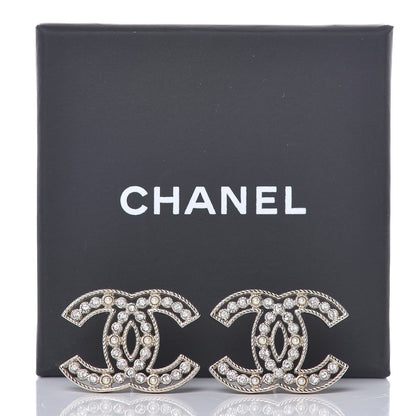 Chanel Pearl Crystal Sparkling Pearls CC Earrings Light Gold 5 of 5