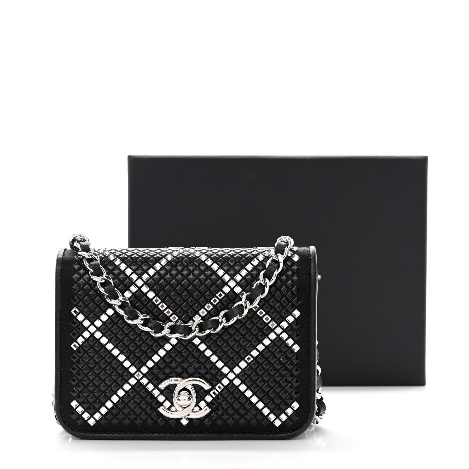 Chanel Lambskin Crystal Quilted Mini Chain Belt Bag Black 3 of 11