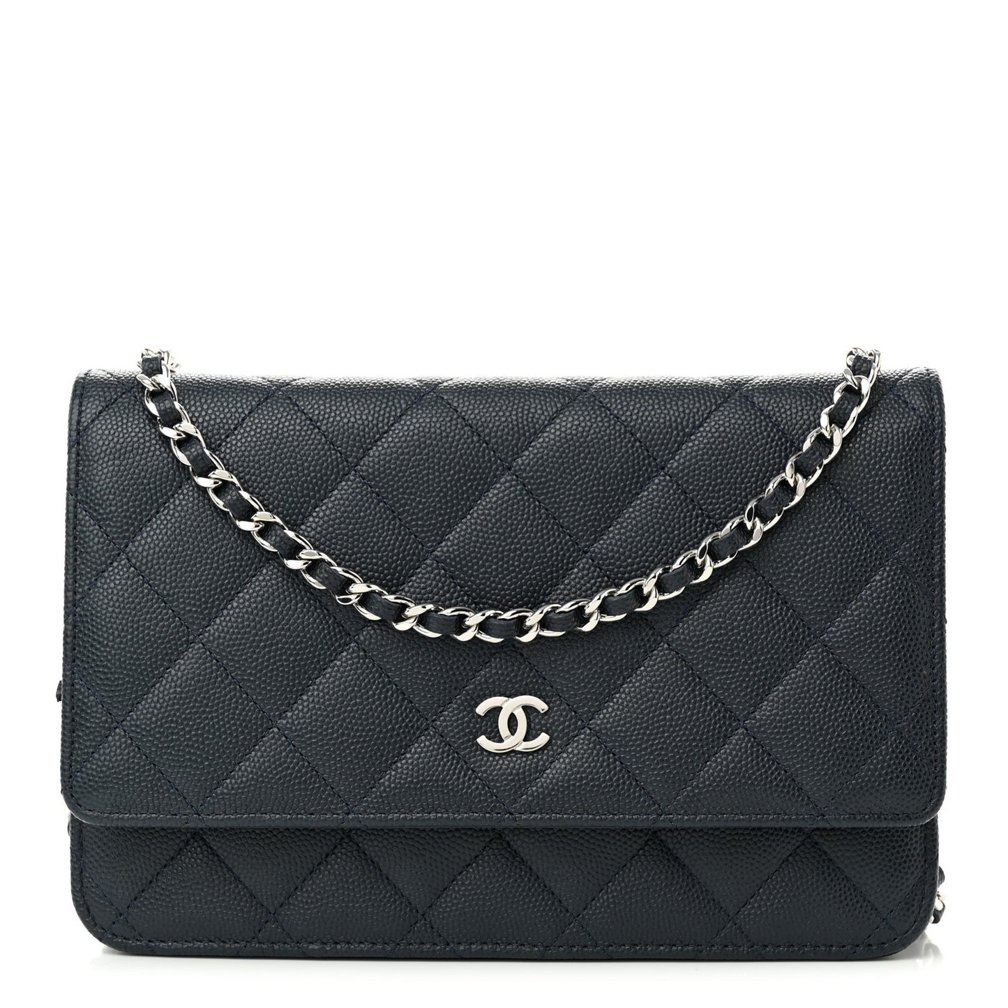 Caviar Quilted Wallet on Chain WOC Navy Blue