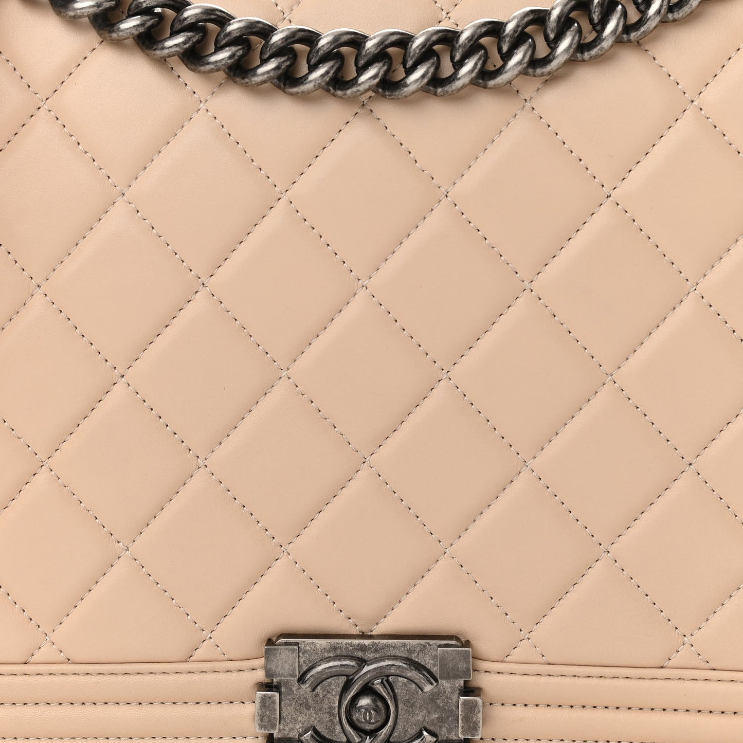 Lambskin Quilted Large Boy Flap Beige