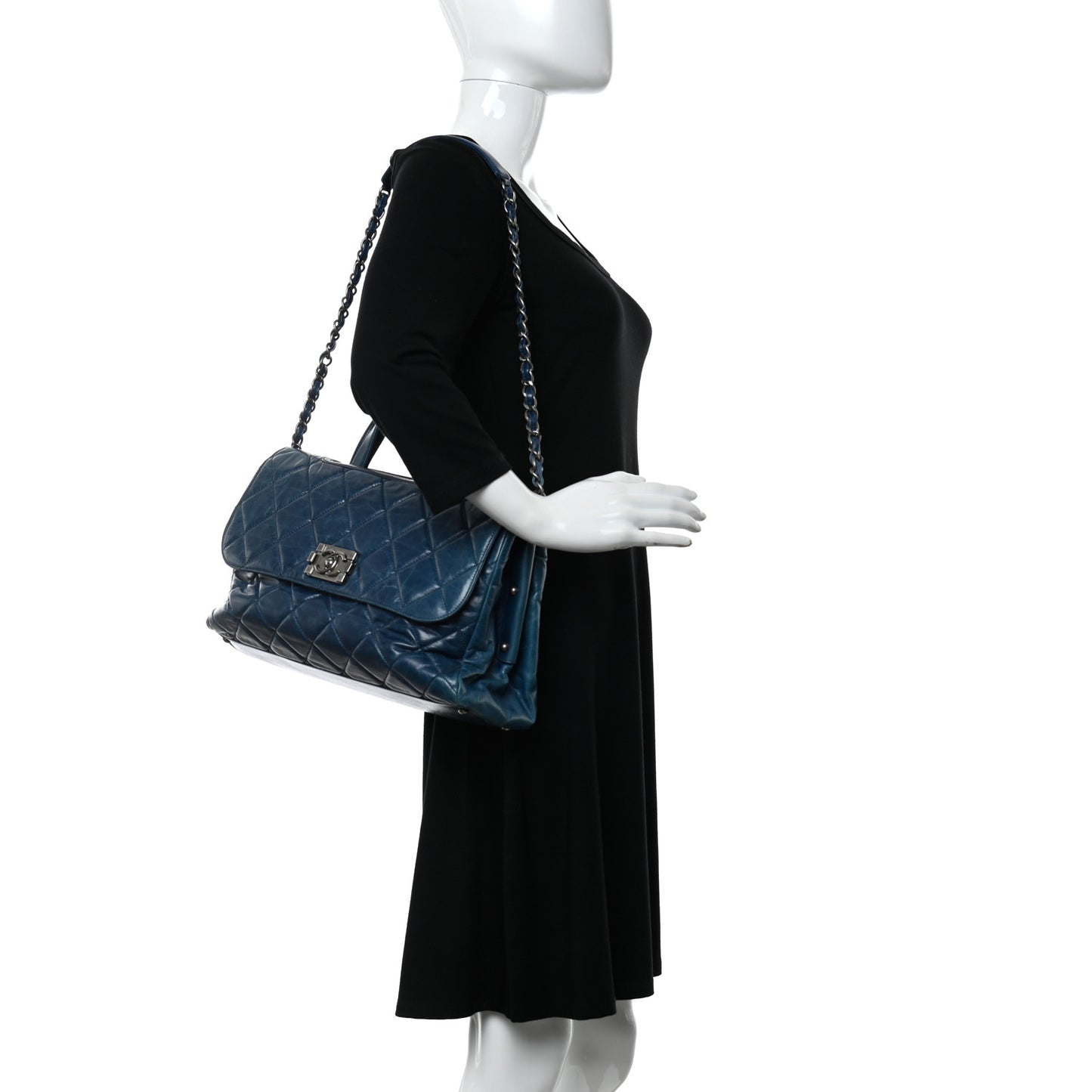 Glazed Calfskin Boy Satchel Flap Blue